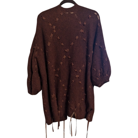 NWT Style Rack Chestnut Wool Blend Ribbon Accents Cardigan Sweater Women's L* - Picture 6 of 9